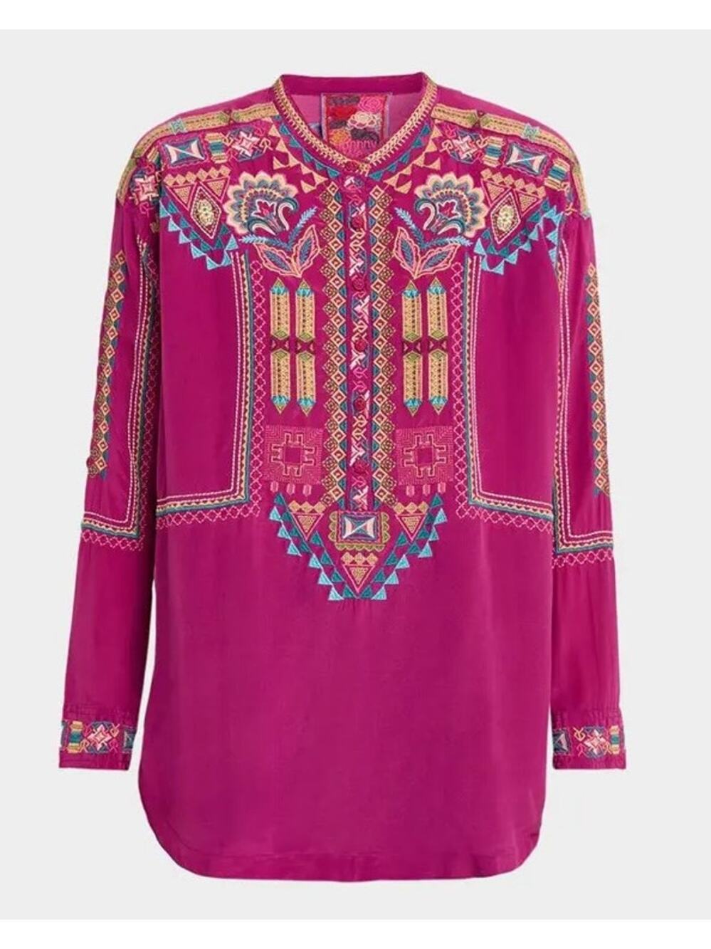 Johnny Was Selina Silk Embroidered Tunic Size SMall Magenta Purple Floral NWT
